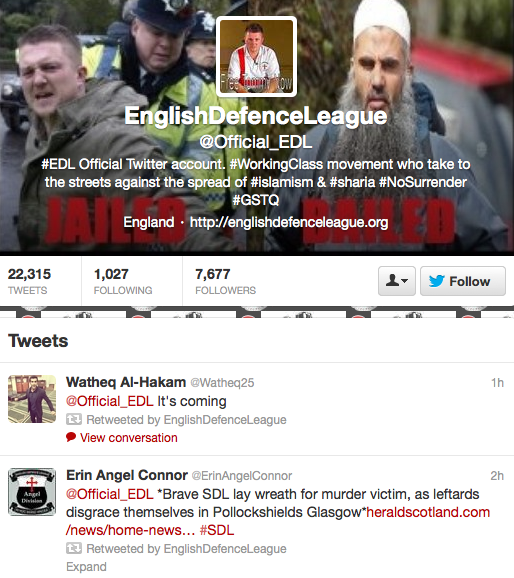 Official Twitter page of the English Defence League